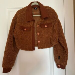 Pacsun brown cropped fleece jacket
